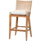 Ridley Bar Stool in White Wash Seagrass, Wood & Neutral Fabric