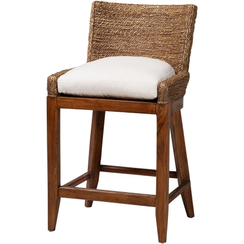 Ridley Counter Stool in Brown Wash Seagrass, Wood & Neutral Fabric