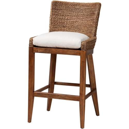 Ridley Bar Stool in Brown Wash Seagrass, Wood & Neutral Fabric