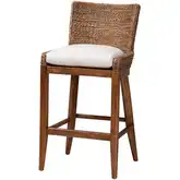 Ridley Bar Stool in Brown Wash Seagrass, Wood & Neutral Fabric