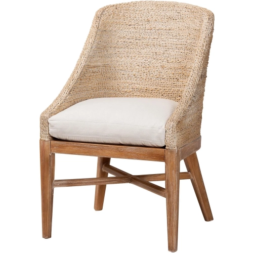 Jasper Wingback Dining Chair in White Wash Seagrass, Wood & Neutral Fabric