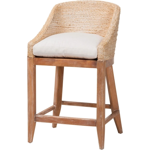 Jasper Wingback Counter Stool in White Wash Seagrass, Wood & Neutral Fabric