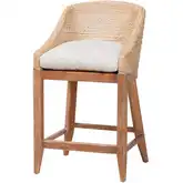 Jasper Wingback Counter Stool in White Wash Seagrass, Wood & Neutral Fabric