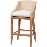 Jasper Wingback Bar Stool in White Wash Seagrass, Wood & Neutral Fabric