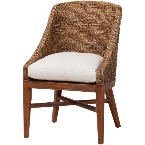Jasper Wingback Dining Chair in Brown Wash Seagrass, Wood & Neutral Fabric