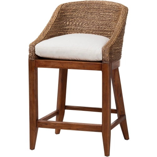 Jasper Wingback Counter Stool in Brown Wash Seagrass, Wood & Neutral Fabric