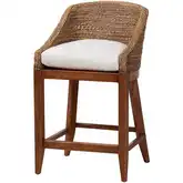 Jasper Wingback Counter Stool in Brown Wash Seagrass, Wood & Neutral Fabric
