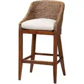 Jasper Wingback Bar Stool in Brown Wash Seagrass, Wood & Neutral Fabric
