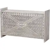 Amado Carved Front Storage Trunk in White Wash Pine Wood