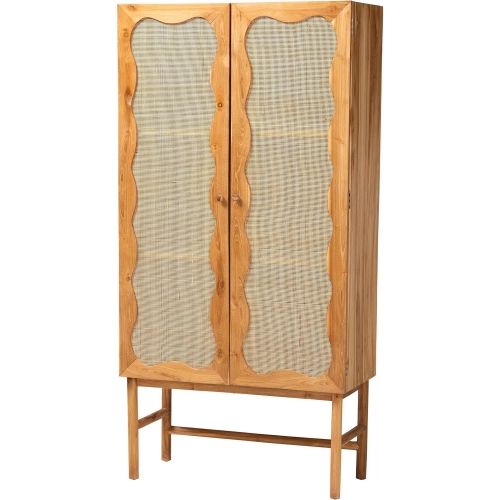 Augusto 2 Door Cabinet in Teak Wood & Woven Rattan