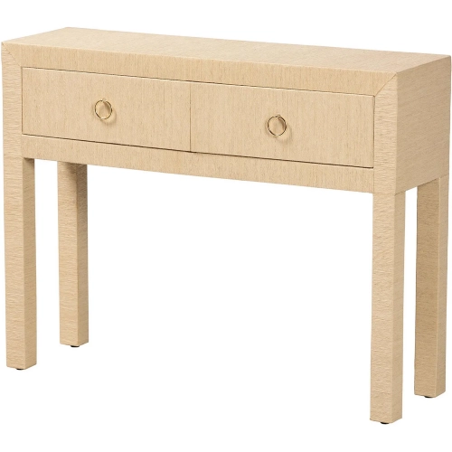 Noah 2 Drawer Console Table in Light Brown Grasscloth
