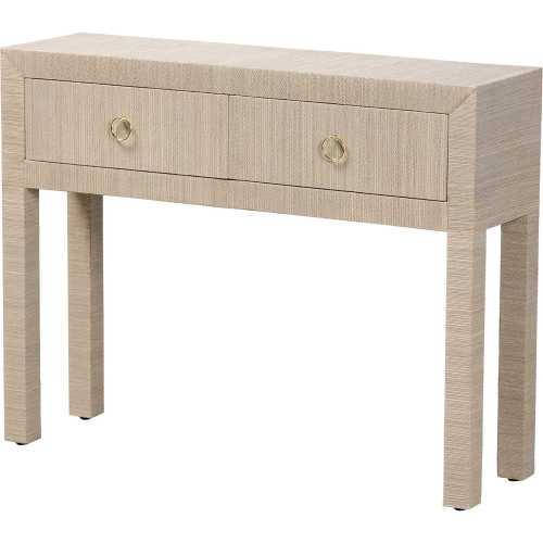 Noah 2 Drawer Console Table in Beige Grasscloth