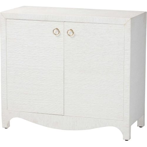 Ximena 2 Door Cabinet in White Finish Grasscloth