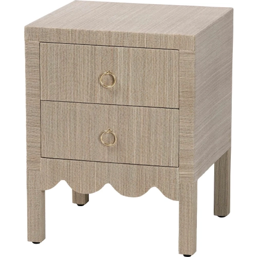 Juniper 2 Drawer Nightstand in Grasscloth w/ Gold Ring Pulls
