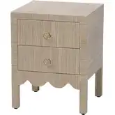 Juniper 2 Drawer Nightstand in Grasscloth w/ Gold Ring Pulls