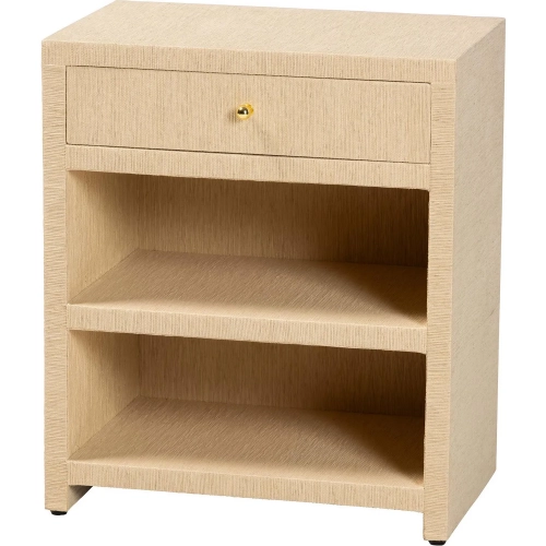 William 1 Drawer Nightstand w/ Open Shelves in Grasscloth