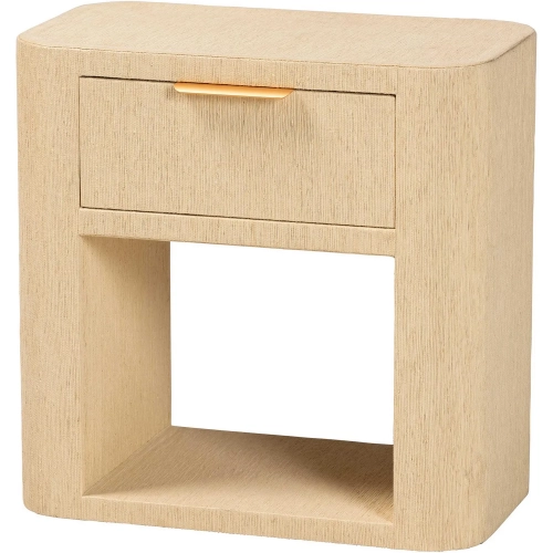 Beauford 1 Drawer Nightstand w/ Shelf in Woven Grasscloth