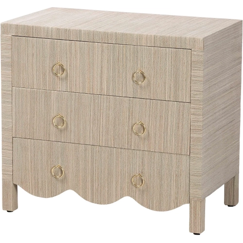 Umika 3 Drawer Scallop Nightstand in Beige Grasscloth
