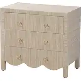 Umika 3 Drawer Scallop Nightstand in Beige Grasscloth