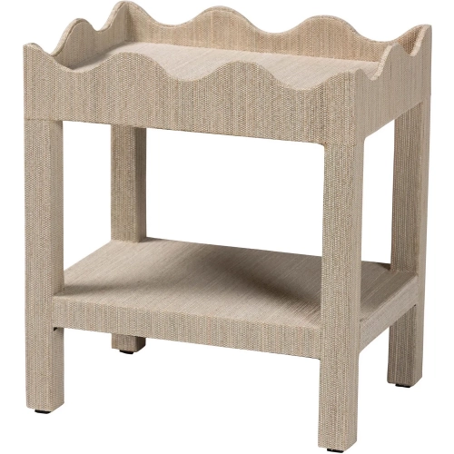 Sebastian 2 Tier Scallop End Table w/ Shelf in Beige Finish Grasscloth