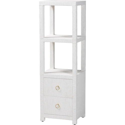Xavier Tall Bookcase Cabinet in White Finish Grasscloth