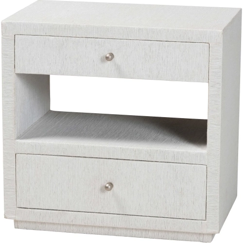 Kai 2 Drawer End Table Nightstand in White Grasscloth