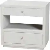 Kai 2 Drawer End Table Nightstand in White Grasscloth