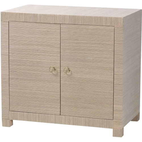 Halen Two Door Cabinet in Natural Grasscloth w/ Gold Ring Pulls