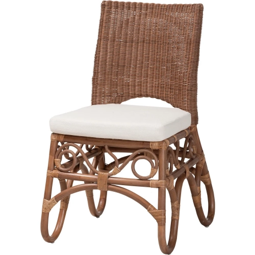 Rivan Dining Chair in Natural Rattan & Neutral Fabric
