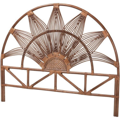 Jasmine King Standalone Sunburst Headboard in Brown Natural Rattan