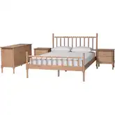 Laurent 4 Piece Queen Bamboo Spindle Style Bedroom Set in Beech Brown Wood