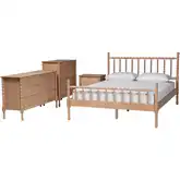 Laurent 4 Piece Queen Bamboo Spindle Style Bedroom Set in Beech Brown Wood
