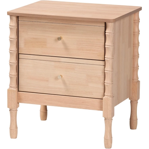 Laurent 2 Drawer Bamboo Spindle Style Nightstand in Beech Brown Wood