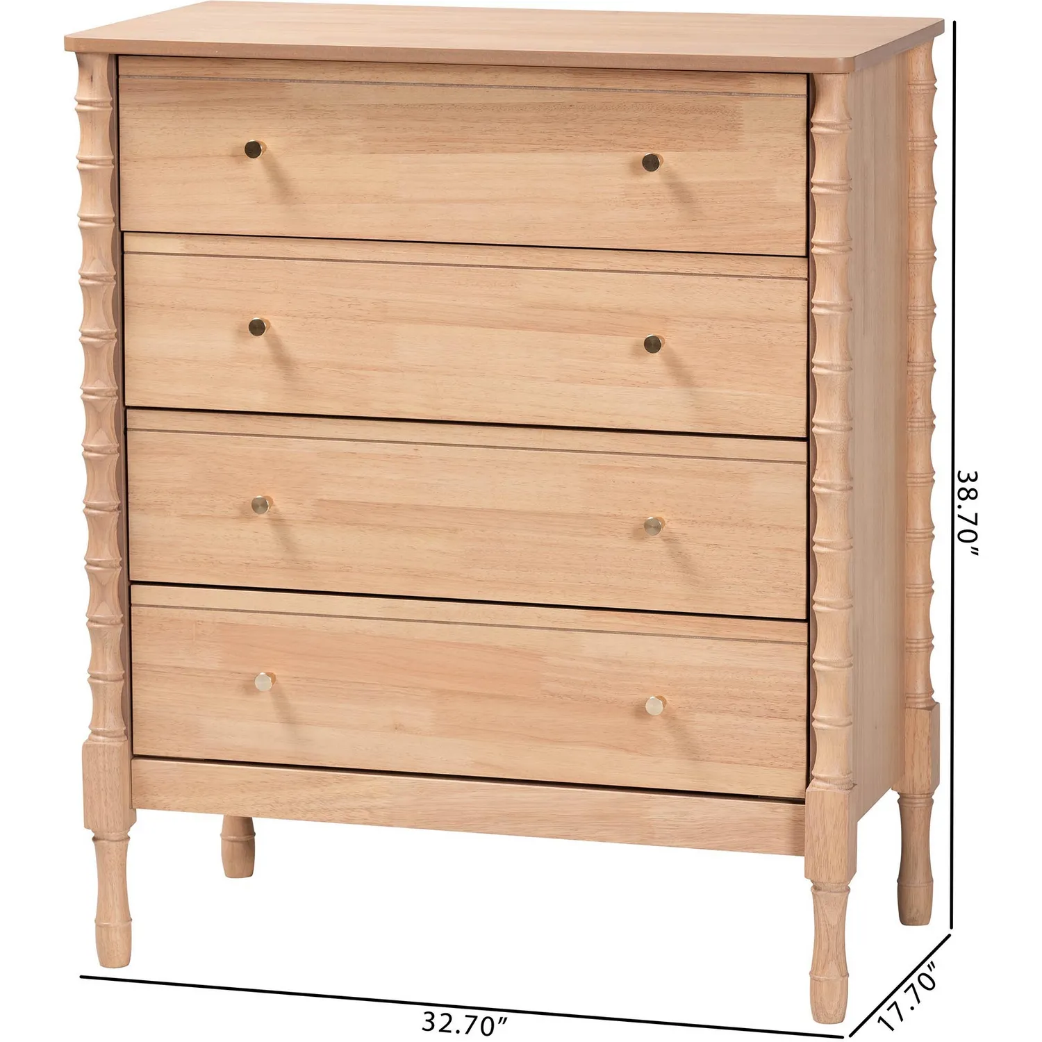 Baxton MG9017-Beech-4DW-Chest Laurent 4 Drawer Bamboo Spindle