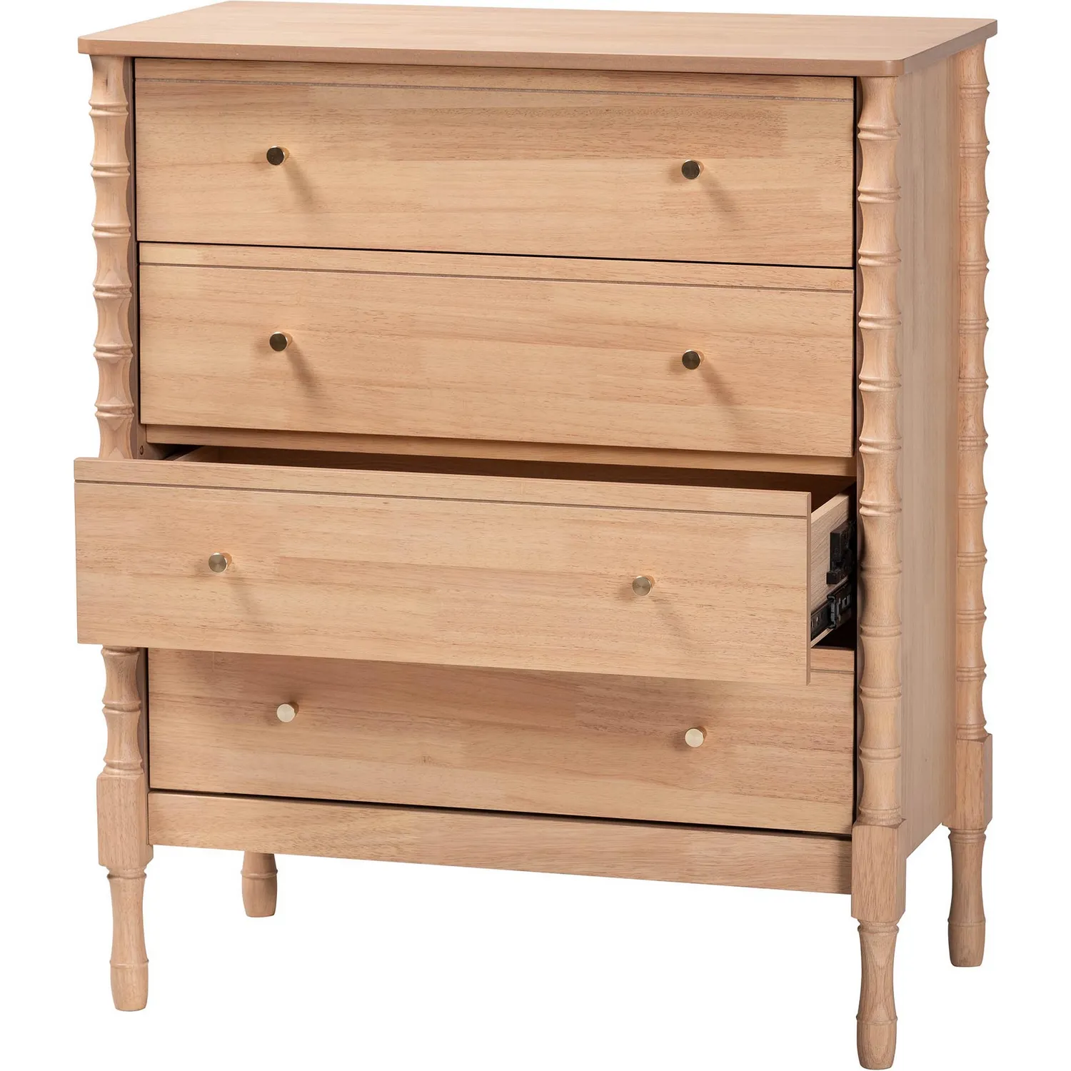 Baxton MG9017-Beech-4DW-Chest Laurent 4 Drawer Bamboo Spindle