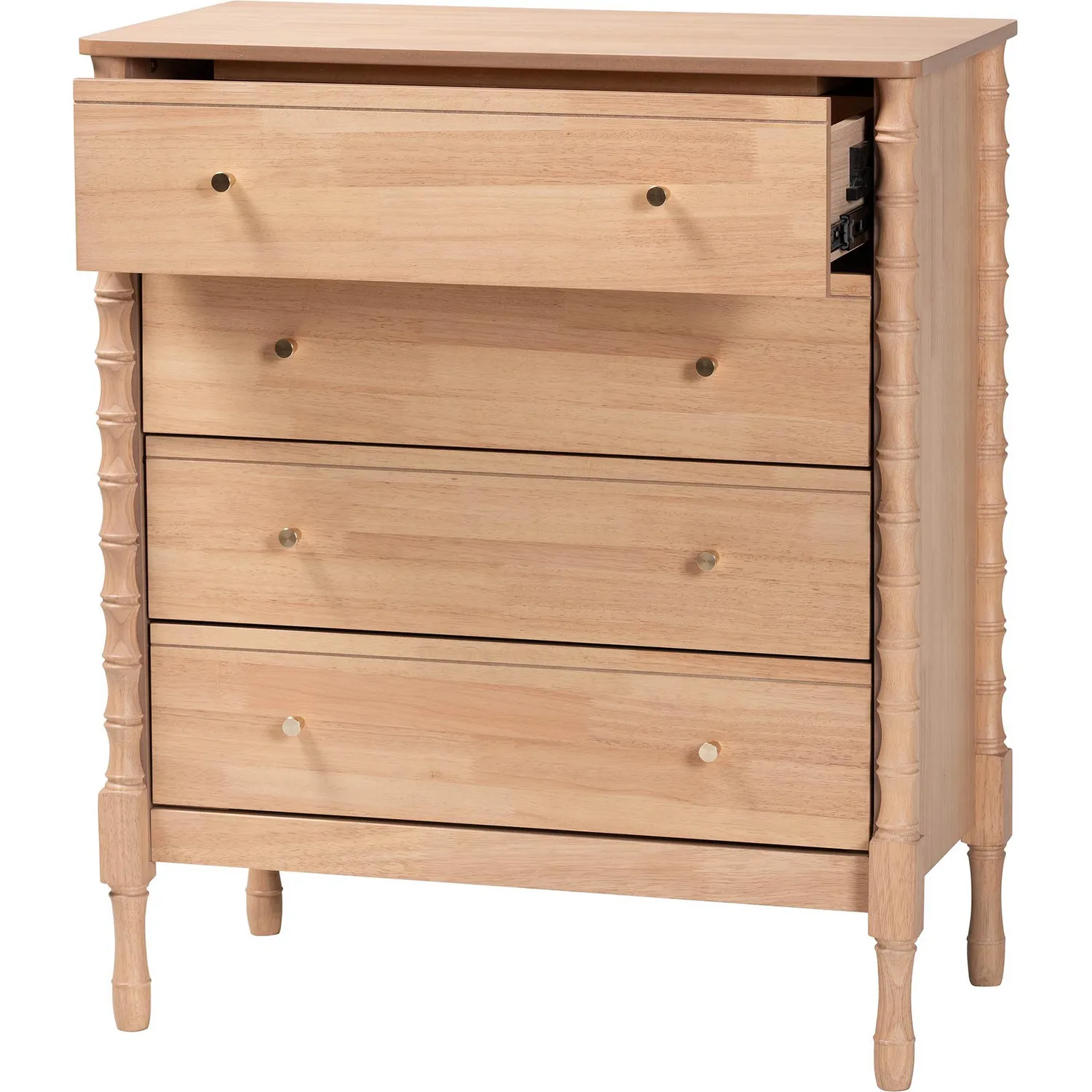 Baxton MG9017-Beech-4DW-Chest Laurent 4 Drawer Bamboo Spindle