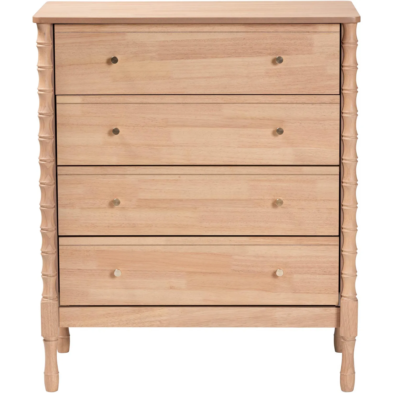 Baxton MG9017-Beech-4DW-Chest Laurent 4 Drawer Bamboo Spindle