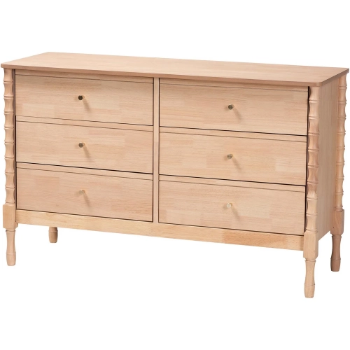 Laurent 6 Drawer Bamboo Spindle Style Dresser in Beech Brown Wood