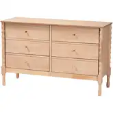 Laurent 6 Drawer Bamboo Spindle Style Dresser in Beech Brown Wood