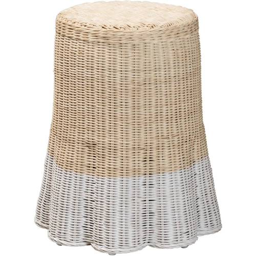 Sarna Scallop End Table in White & Natural Rattan