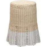 Sarna Scallop End Table in White & Natural Rattan