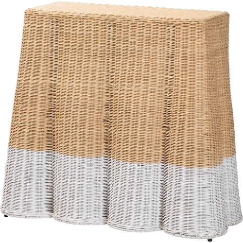 Palm Scallop Console Table in White & Natural Rattan