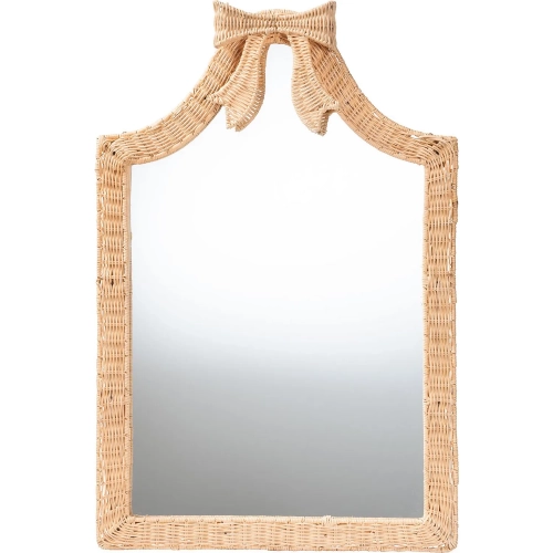 Creusa Arched Mirror with Scalloped Corners in Handwoven Rattan