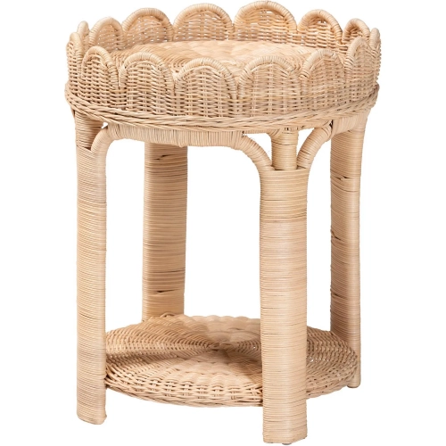 Latoya 2 Tier Scallop Round End Table in Handwoven Natural Rattan