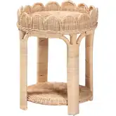 Latoya 2 Tier Scallop Round End Table in Handwoven Natural Rattan
