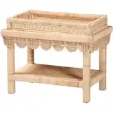 Weyman Scalloped Tray Top End Table w/ Shelf in Rattan