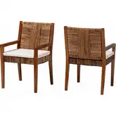 Chabela Dining Arm Chair in Seagrass, Mango Wood & Neutral Fabric (Set of 2)
