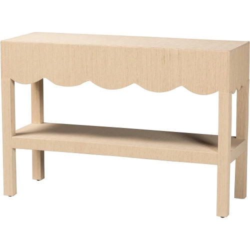 Mason Scalloped Two Tier Console Table in Natural Grasscloth
