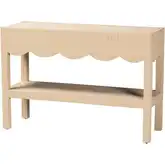 Mason Scalloped Two Tier Console Table in Natural Grasscloth
