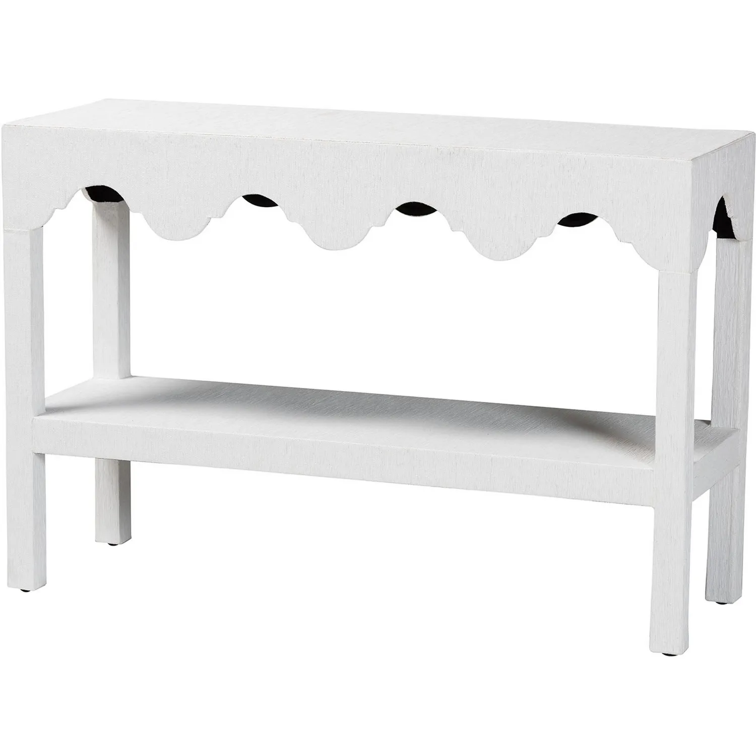 Baxton Nolan-Faux Raffia-Console Table Nolan Two Tier Scalloped Console ...